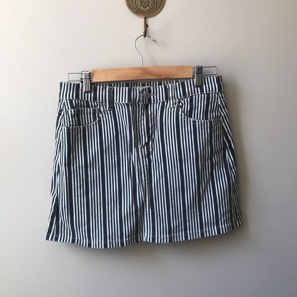 Black and White Striped Jean Mini Skirt